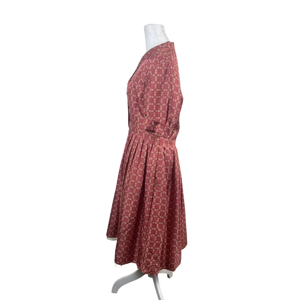 Ann Taylor Womens 8 Pink 100% Silk Feminine Medallion Fit Flare Midi Dress Retro